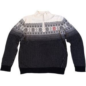 Talbots black white snowflake mock neck quarter zip cotton sweater SIZE M